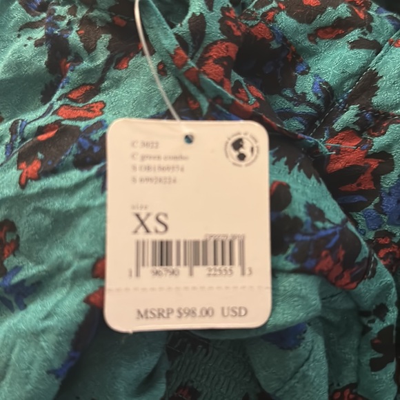 FREE PEOPLE Hilary Printed Top Green Combo Size XS NWT - Picture 6 of 6